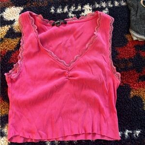 Pink Lace Trim Women's Top